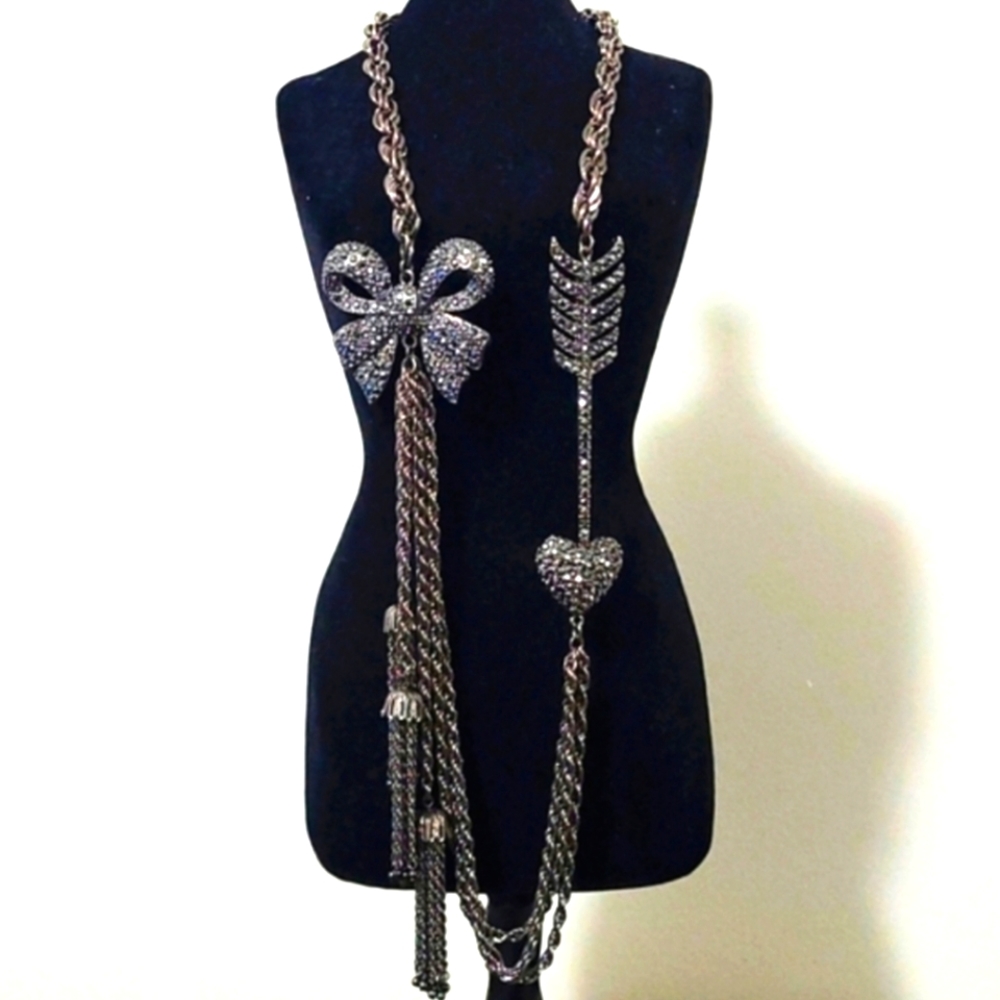 BJ Long Bow & Heart Arrow Hematite Necklace